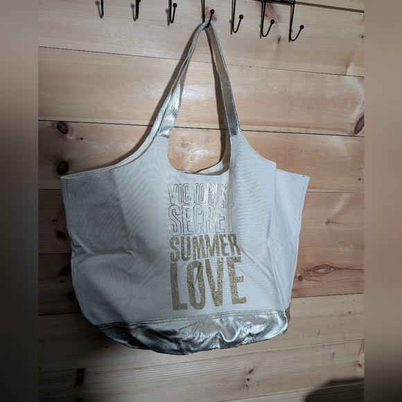 Victoria's Secret Handbags - Victoria's Secret Cream and Gold Summer Tote